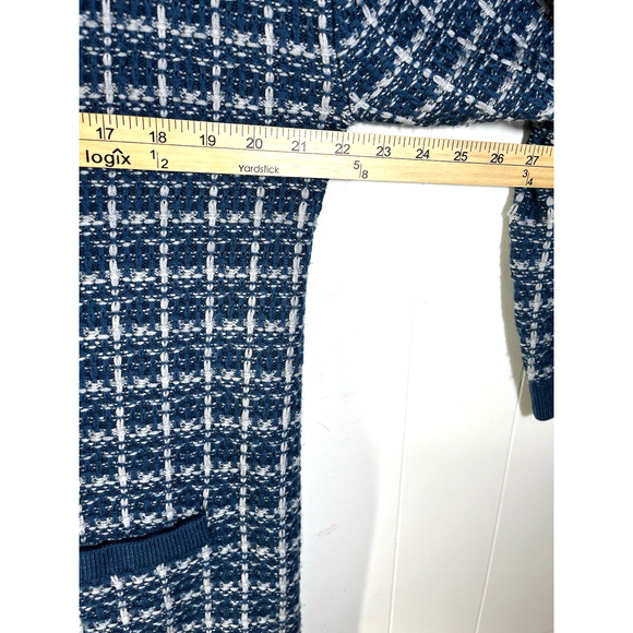 Talbots Pure Merino Wool V Neck Cardigan Sweater Size XLP Textured Plaid Blue - Picture 3 of 13